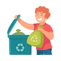 Ecology with Man Character Sort Garbage for Recycle Enjoy Sustainable Lifestyle Vector Illustration