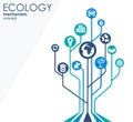 Ecology mechanism concept. Abstract background with connected gears and icons for eco friendly, energy, environment