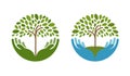 Ecology, natural environment vector logo. Tree, gardening or farming icons