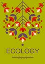 Ecology poster original design, ecological template in green colors with flowers for card, banner, flyer, invitation