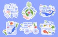 Ecology protecting. Save the environment, zero waste, save the ocean and recycle concept vector illustration icons set Royalty Free Stock Photo