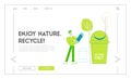 Ecology Protection Landing Page Template. Tiny Male Character Remove Electrical Waste, Man Throw Huge Battery