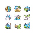 Ecology protection program pixel perfect RGB color icons set