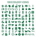 100 ecology recycle icons set on isolated on white background. Environment and sustainable collection sign. Green energy. Royalty Free Stock Photo