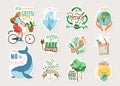 Ecology and recycle sticker set with save environment vector illustration and motivational quote text. Eco badges with