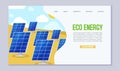 Ecology renewable energy power consumption vector template. Web page concept of sun energy. Sun battery station on