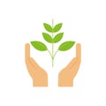 Ecology renewable environment hands with plant icon