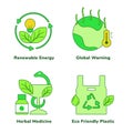 Ecology set collection renewable energy global warming herbal medicine eco friendly plastic white isolated background Royalty Free Stock Photo