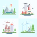 Ecology - set of modern flat design style vector illustrations Royalty Free Stock Photo