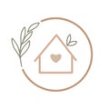 Ecology sign house icon with green leaves and heart Royalty Free Stock Photo