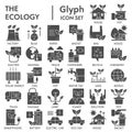 Ecology solid icon set, green energy symbols collection or sketches. Recycle glyph style signs for web and app. Vector