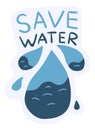 Ecology sticker. Save water. Green lifestyle. Eco friendly. Ecological label. Environment care and conservation. Ocean