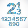 Ecology style flowery numbers, blue vector numeration made using Royalty Free Stock Photo