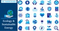 Ecology and Sustainable Energy solid icon set for green Tech, Recycling, Solar Power, Environment and Conservation Royalty Free Stock Photo