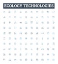 Ecology technologies vector line icons set. Ecosphere, Biosphere, Ecosystem, Conservation, Sustainable, Recycling