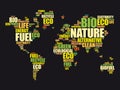 Ecology theme World Map in Typography word cloud Royalty Free Stock Photo