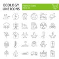 Ecology thin line icon set, eco symbols collection, vector sketches, logo illustrations, energy signs linear pictograms Royalty Free Stock Photo