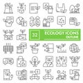 Ecology thin line icon set, environment symbols collection, vector sketches, logo illustrations, eco signs linear Royalty Free Stock Photo