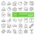 Ecology thin line icon set, environment symbols collection, vector sketches, logo illustrations, nature signs linear Royalty Free Stock Photo