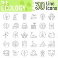 Ecology thin line icon set, green energy signs Royalty Free Stock Photo