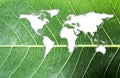 Ecology and think green concept of world map on fresh green leaf Royalty Free Stock Photo