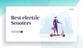 Ecology Transport Website Landing Page. Business Man Holding Briefcase Riding Electric Scooter Hurry at Work