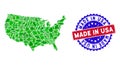 Bicolor Made in USA Scratched Seal with Ecology Green Composition of United States Map Royalty Free Stock Photo