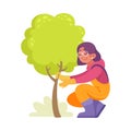 Ecology with Woman Character Planting Tree Enjoy Sustainable Lifestyle Vector Illustration