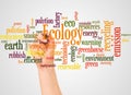 Ecology word cloud and hand with marker concept Royalty Free Stock Photo