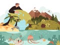 Ecologyst man protecting biodiversity of plants, birds, animals, ocean life