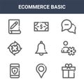 9 ecommerce basic icons pack. trendy ecommerce basic icons on white background. thin outline line icons such as gift box, user,