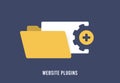 Ecommerce CMS Website Plugins vector icon with yellow folder and files concept. Website plugins for boosting digital Royalty Free Stock Photo