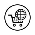 Ecommerce, global shopping icon. Black vector illustration