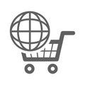 Ecommerce, global shopping icon. Gray vector graphics