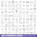 100 ecommerce icons set, outline style Royalty Free Stock Photo