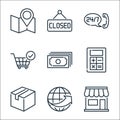 ecommerce line icons. linear set. quality vector line set such as shopping store, global network, cardboard box, mathematics tool Royalty Free Stock Photo