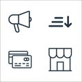 ecommerce and shopping line icons. linear set. quality vector line set such as store, card, sort