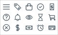 Ecommerce starter pack line icons. linear set. quality vector line set such as card, money, wrong, timer, dollar, question, time,