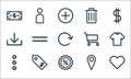 Ecommerce starter pack line icons. linear set. quality vector line set such as favorite, discount, menu, tag, price tag, download