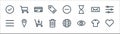 Ecommerce starter pack line icons. linear set. quality vector line set such as favorite, see, trash, menu, mail, card, minimize,