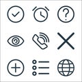 Ecommerce starter pack line icons. linear set. quality vector line set such as internet, list, plus, wrong, phone call, see,