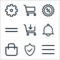 ecommerce starter pack line icons. linear set. quality vector line set such as menu, secure, bag, bell, add to cart, menu, Royalty Free Stock Photo