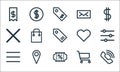 Ecommerce starter pack line icons. linear set. quality vector line set such as phone call, discount, menu, cart, tag, wrong,