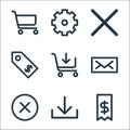 Ecommerce starter pack line icons. linear set. quality vector line set such as price tag, download, wrong, mail, add to cart,