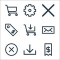 Ecommerce starter pack line icons. linear set. quality vector line set such as price tag, download, wrong, mail, add to cart,