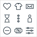 Ecommerce starter pack line icons. linear set. quality vector line set such as sliders, discount, minimize, account, menu, time,