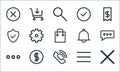 ecommerce starter pack line icons. linear set. quality vector line set such as wrong, phone call, toolbar, menu, coins, secure,