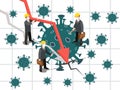 Economi slow down stagnan impact of covid-19 or novel coronavirus isometric illustration