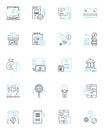 Economic analysis linear icons set. Inflation, Gross Domestic Product (GDP), Labor, Unemployment, Market