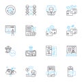 Economic analysis linear icons set. Macroeconomics, Microeconomics, Market, Supply, Demand, Competition, Monopoly line